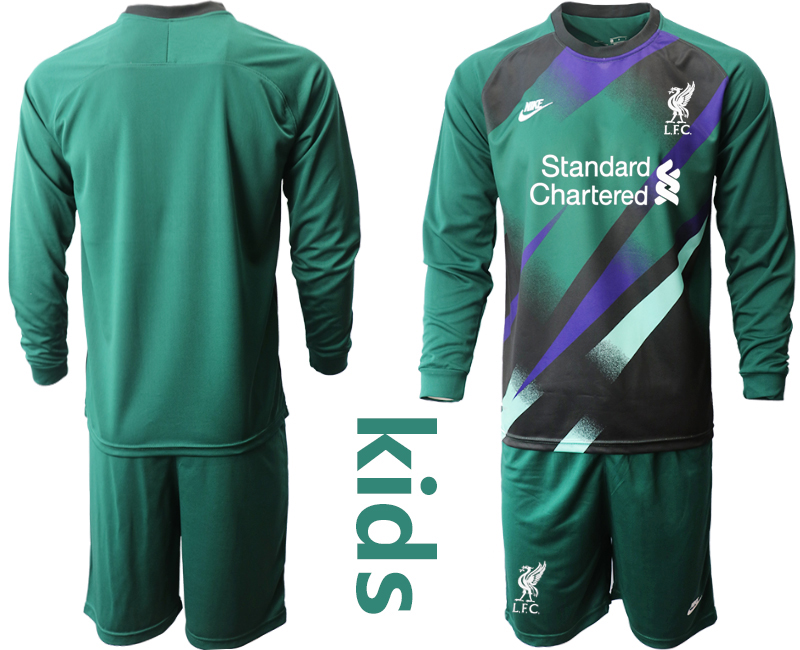 Youth 2020-2021 club Liverpool green long sleeved Goalkeeper blank Soccer Jerseys->liverpool jersey->Soccer Club Jersey